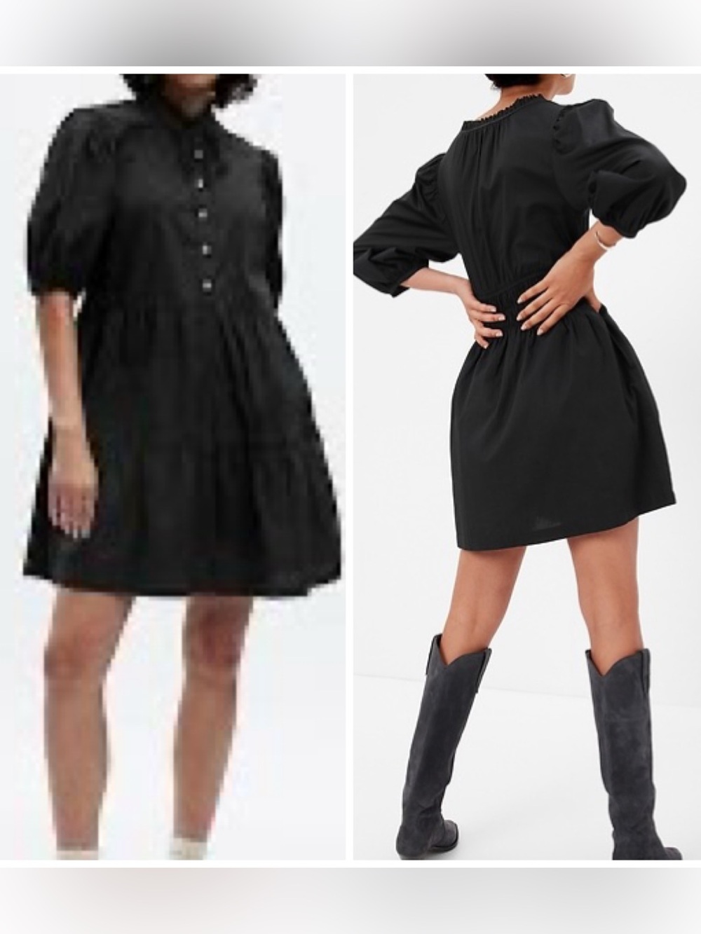 Gap Black Button Front Balloon Sleeve Tiered Dress Size XS NWT